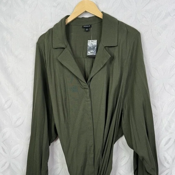 Torrid Olive Mini Rayon Slub Wrap Front Dress Size 4X NWT - Picture 7 of 11